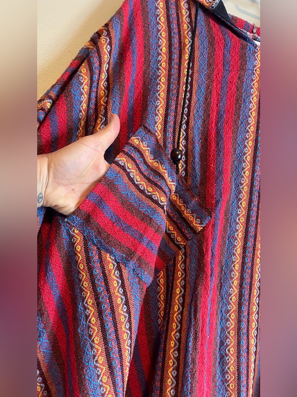Handmade Woven Boho Hooded Poncho - Picture 2 of 10